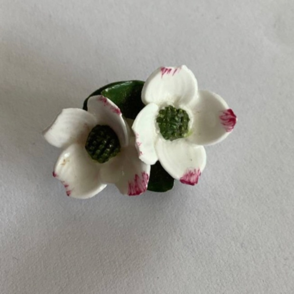 Vintage Denton Brooch and Earrings Set Porcelain Flower China England Jewelry